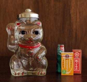 廣田硝子　招き猫　菓子びん